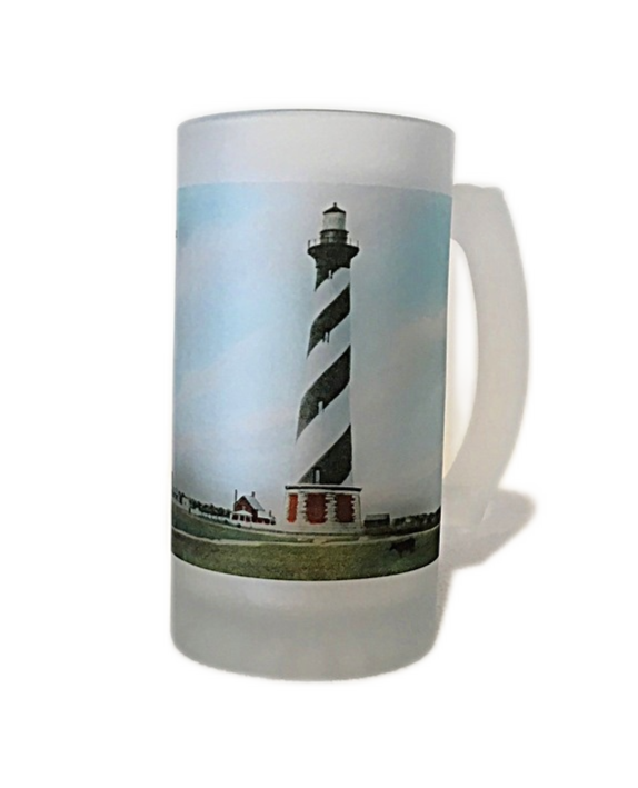 Colorful Frosted Glass Mug of Cape Hatteras Light in North Carolina