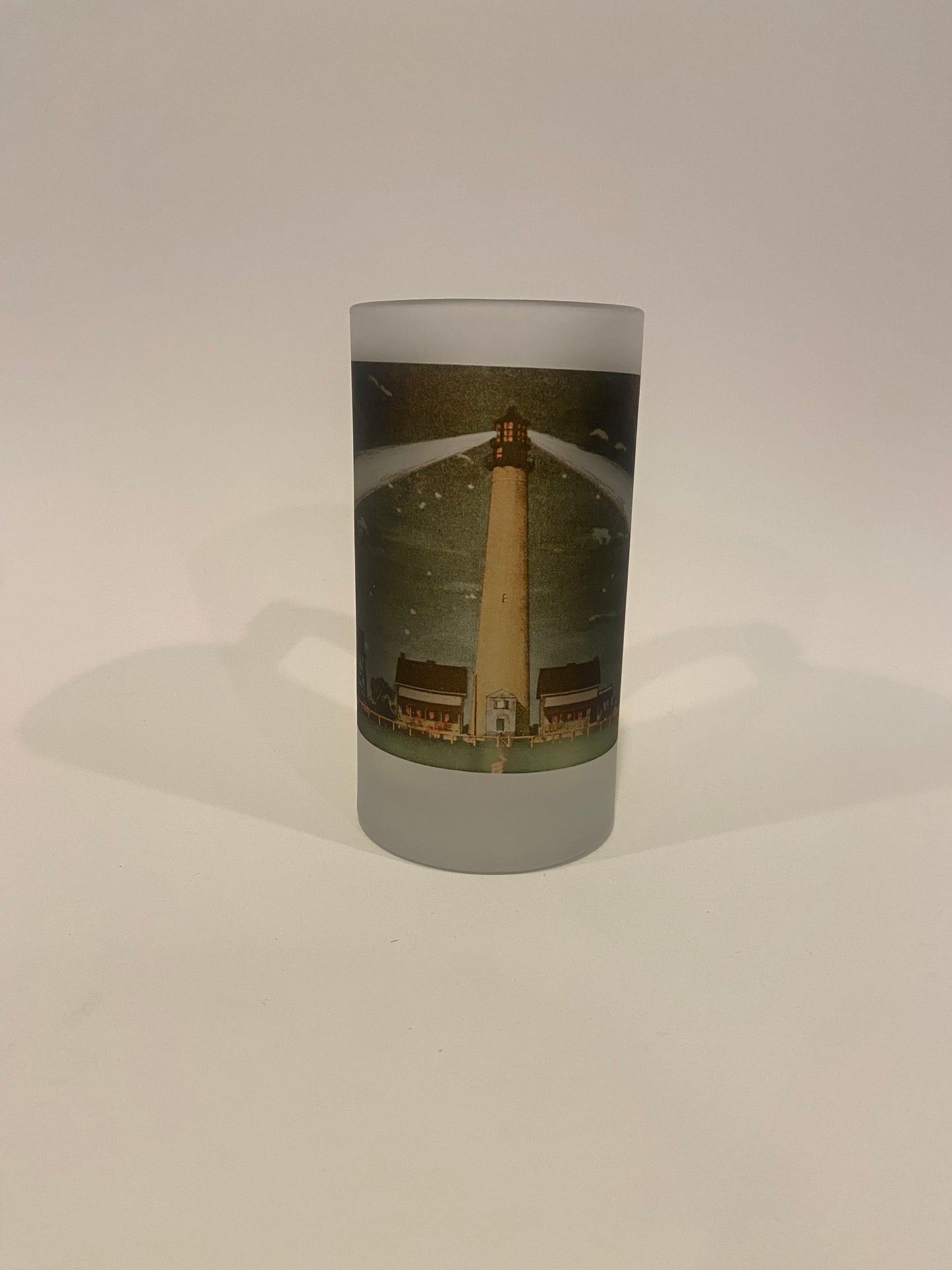 Colorful Frosted Glass Mug of Cape May Light At Night