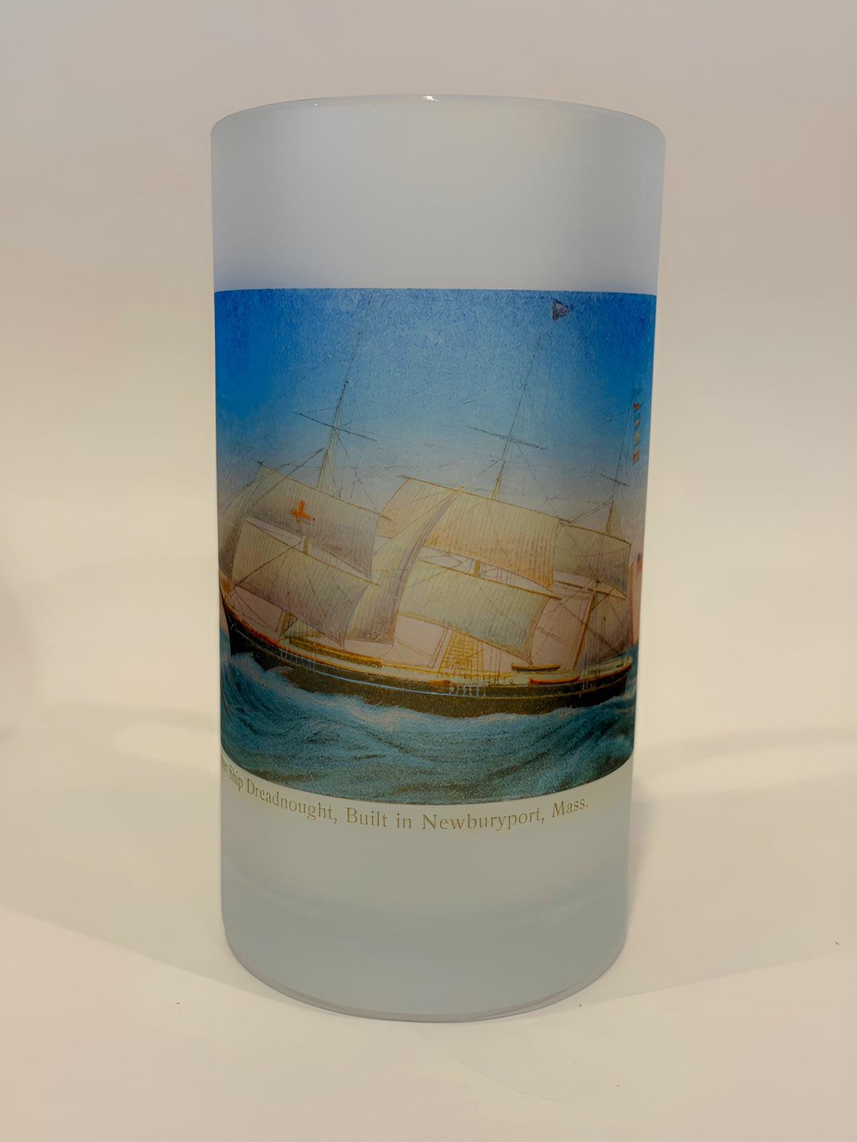Newburyport, MA Clipper Ship Dreadnought As Colorful Frosted Glass Beer Mug
