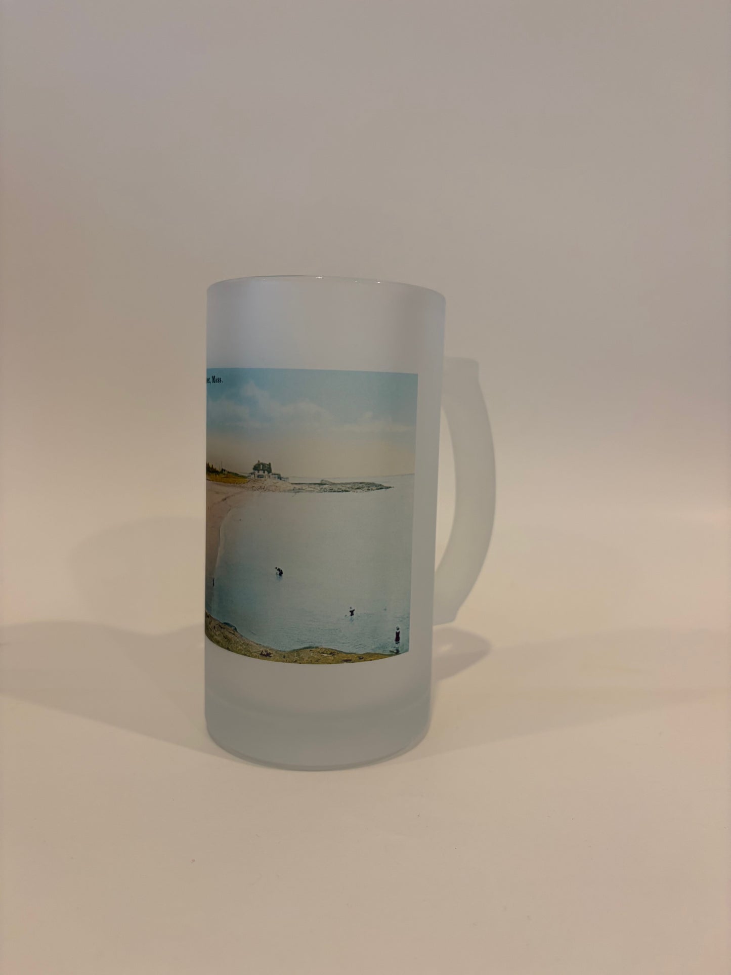 Colorful Frosted Glass Beer Mug of Cohasset's Sandy Beach