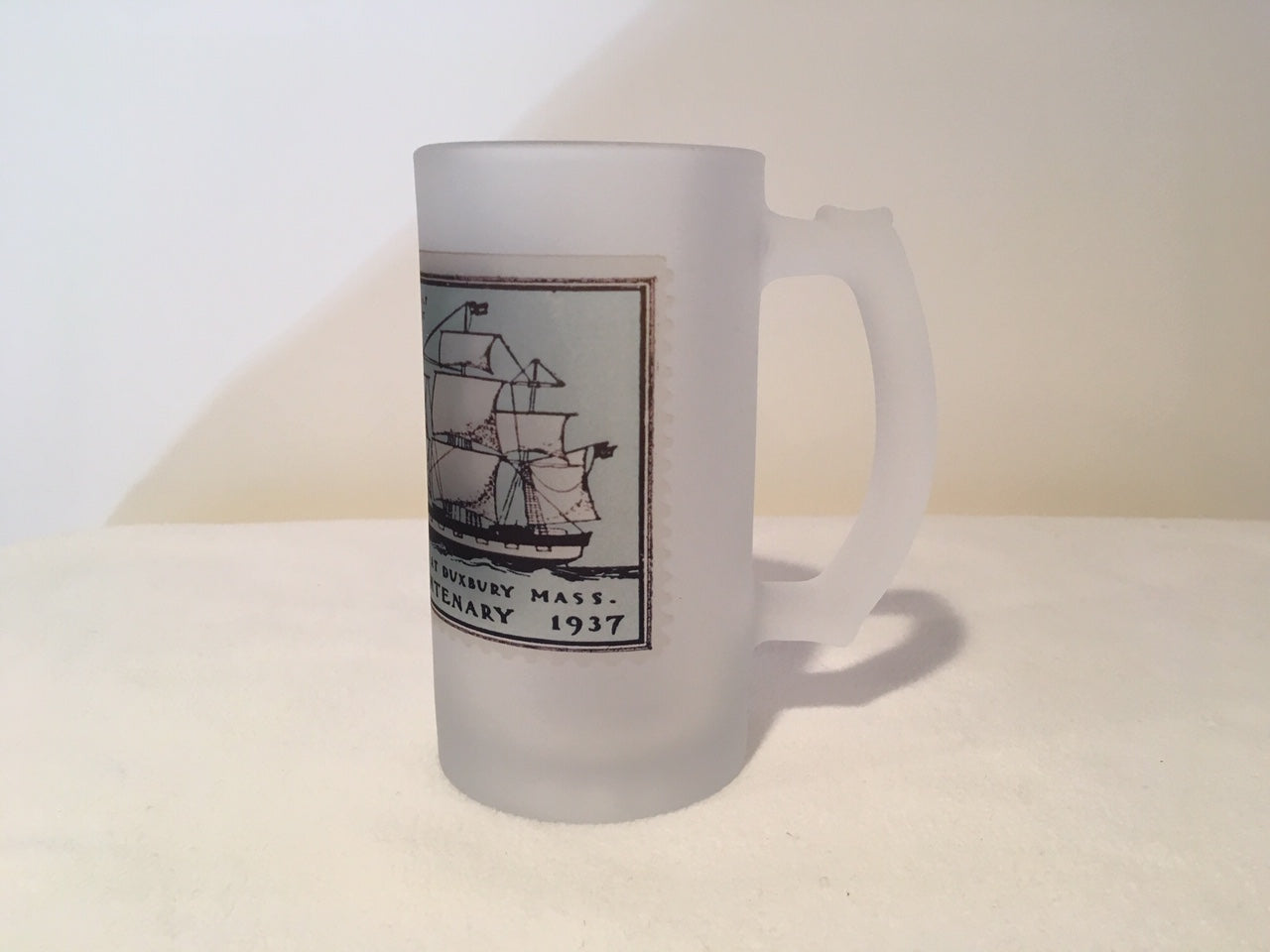 Colorful Frosted Glass Beer Mug of Duxbury Ship Hope
