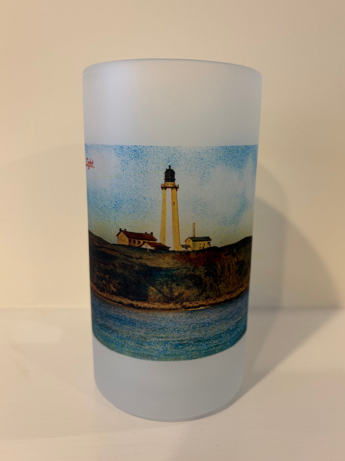 Colorful Frosted Glass Beer Mug of Long Island's Montauk Light