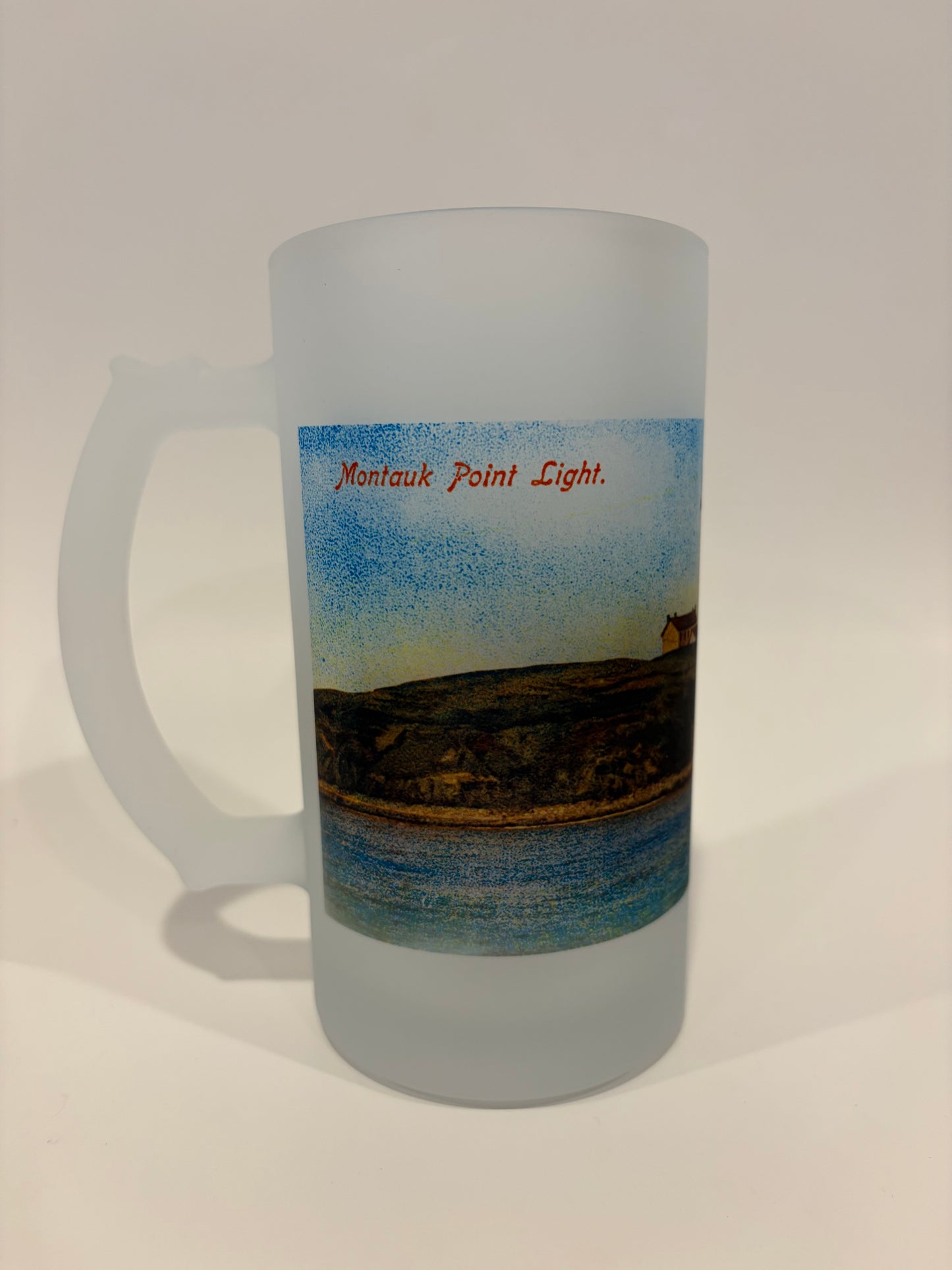 Colorful Frosted Glass Beer Mug of Long Island's Montauk Light