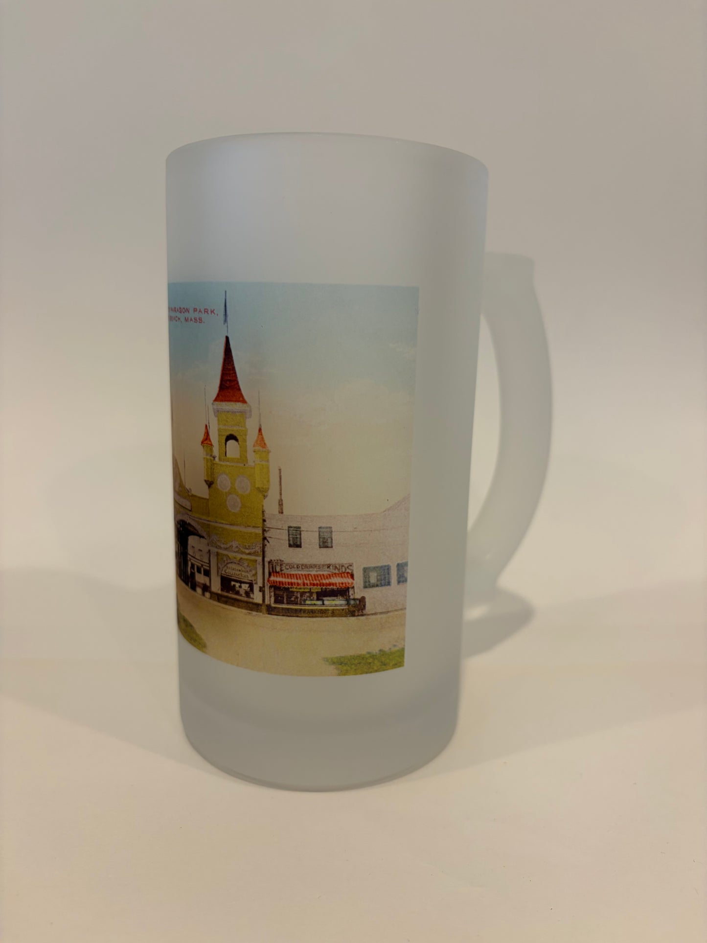 Colorful Frosted Glass Beer Mug Of Early Paragon Park Entrance At Nantasket Beach - Circa 1900