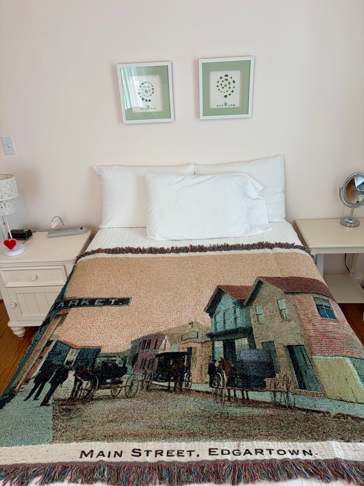 Edgartown's Main Street in 1900 As A Vivid Jacquard Weave Cotton Throw Blanket