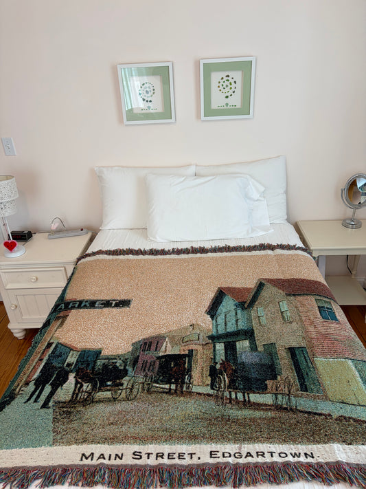 Edgartown's Main Street in 1900 As A Vivid Jacquard Weave Cotton Throw Blanket