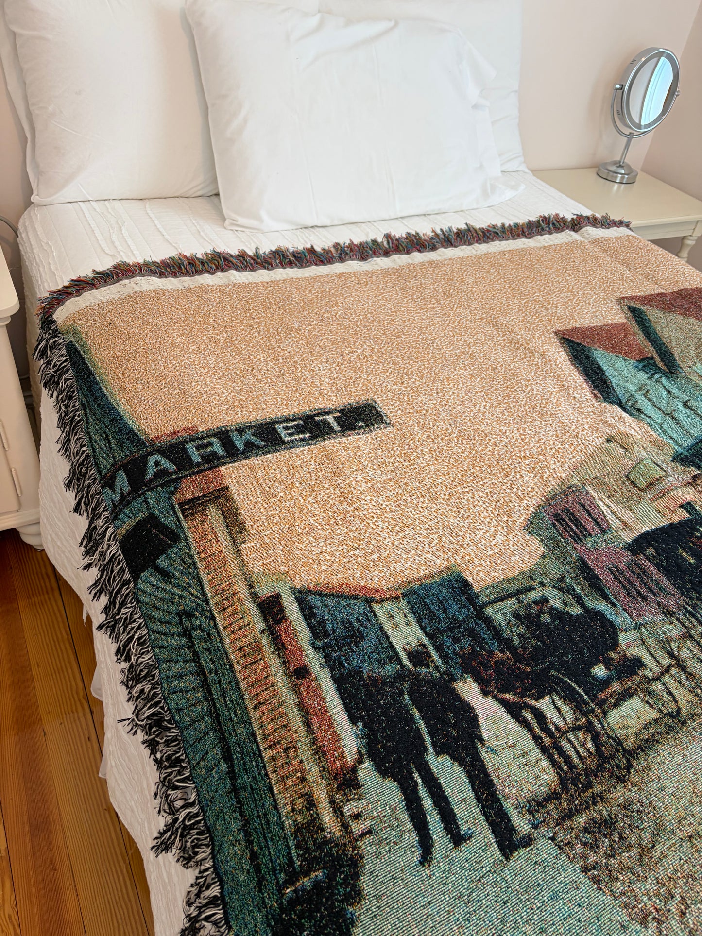 Edgartown's Main Street in 1900 As A Vivid Jacquard Weave Cotton Throw Blanket