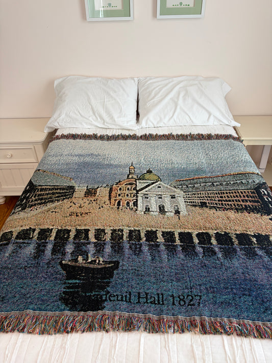 Jacquard Weave Throw Blanket of Boston's Faneuil Hall and Quincy Market