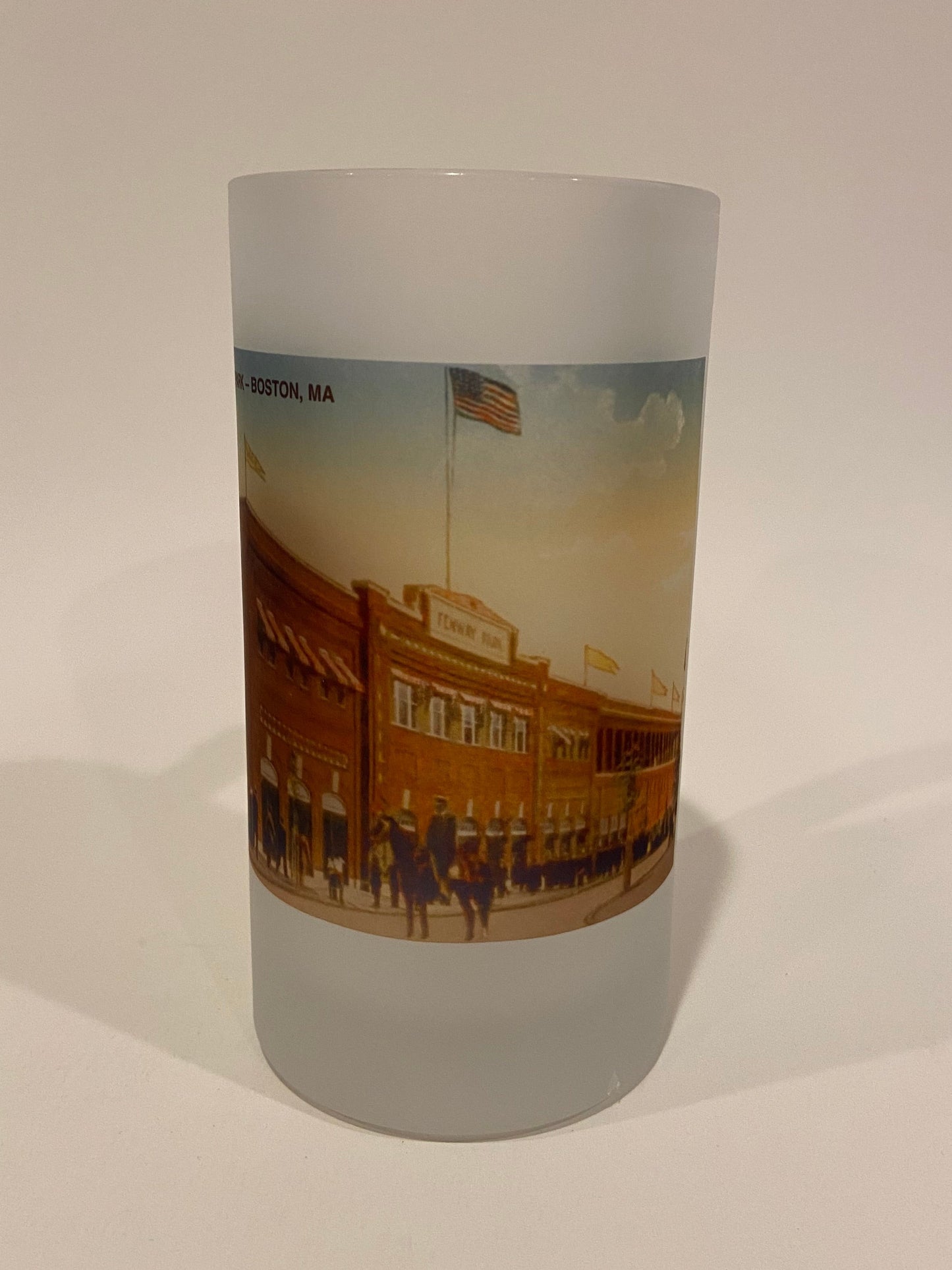 Colorful Frosted Glass Beer Mug of Boston's Historic Fenway Park - Circa 1918
