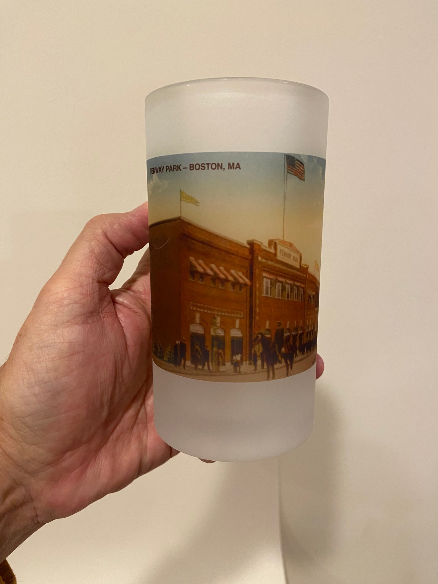 Colorful Frosted Glass Beer Mug of Boston's Historic Fenway Park - Circa 1918
