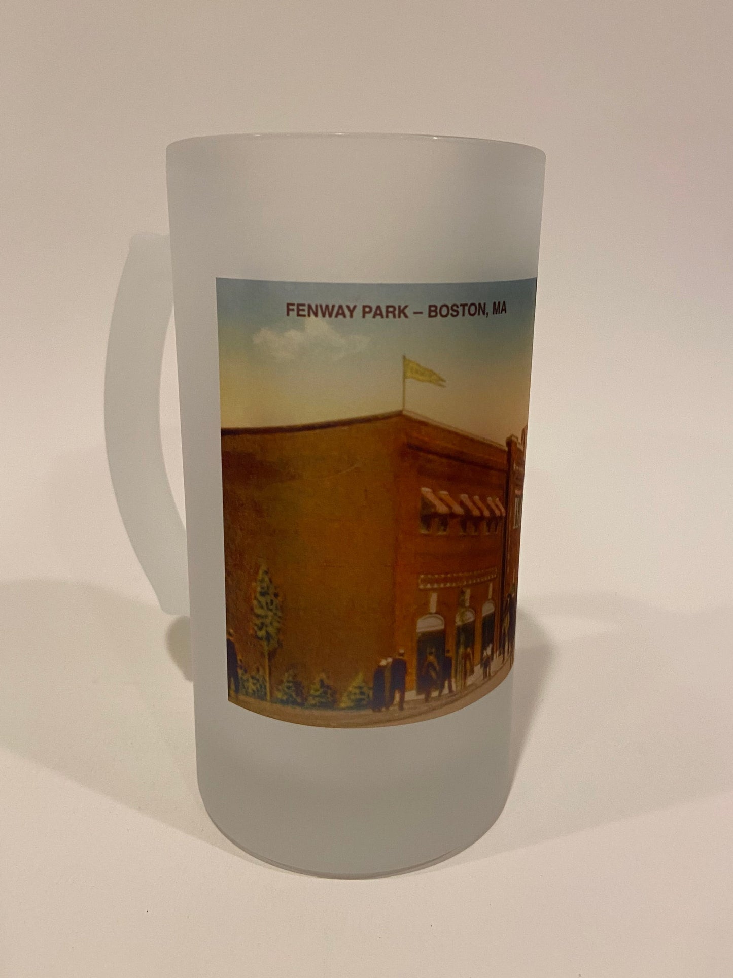 Colorful Frosted Glass Beer Mug of Boston's Historic Fenway Park - Circa 1918