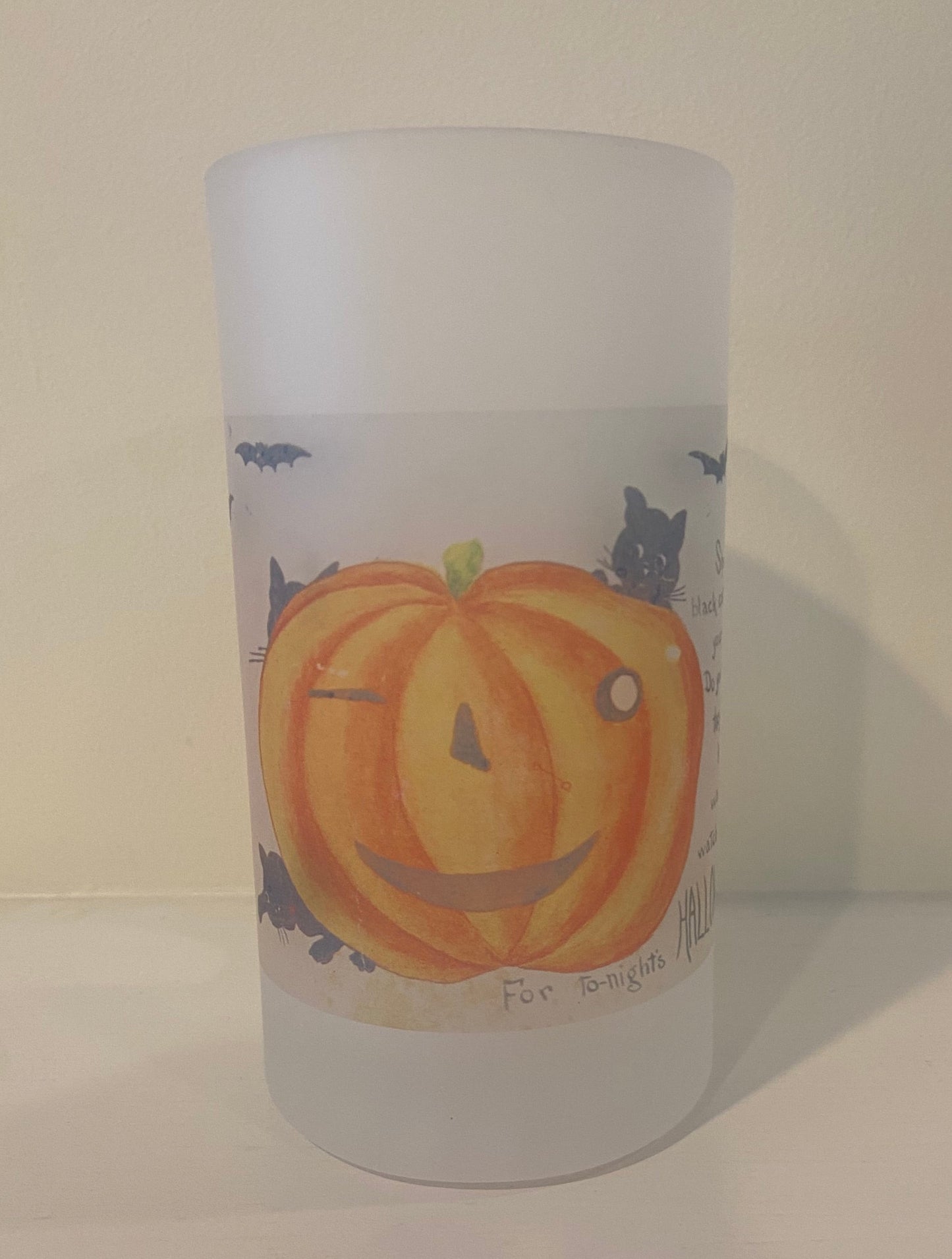 Jack O' Lantern Frosted Glass Beer Mug Created From Archival Postcard