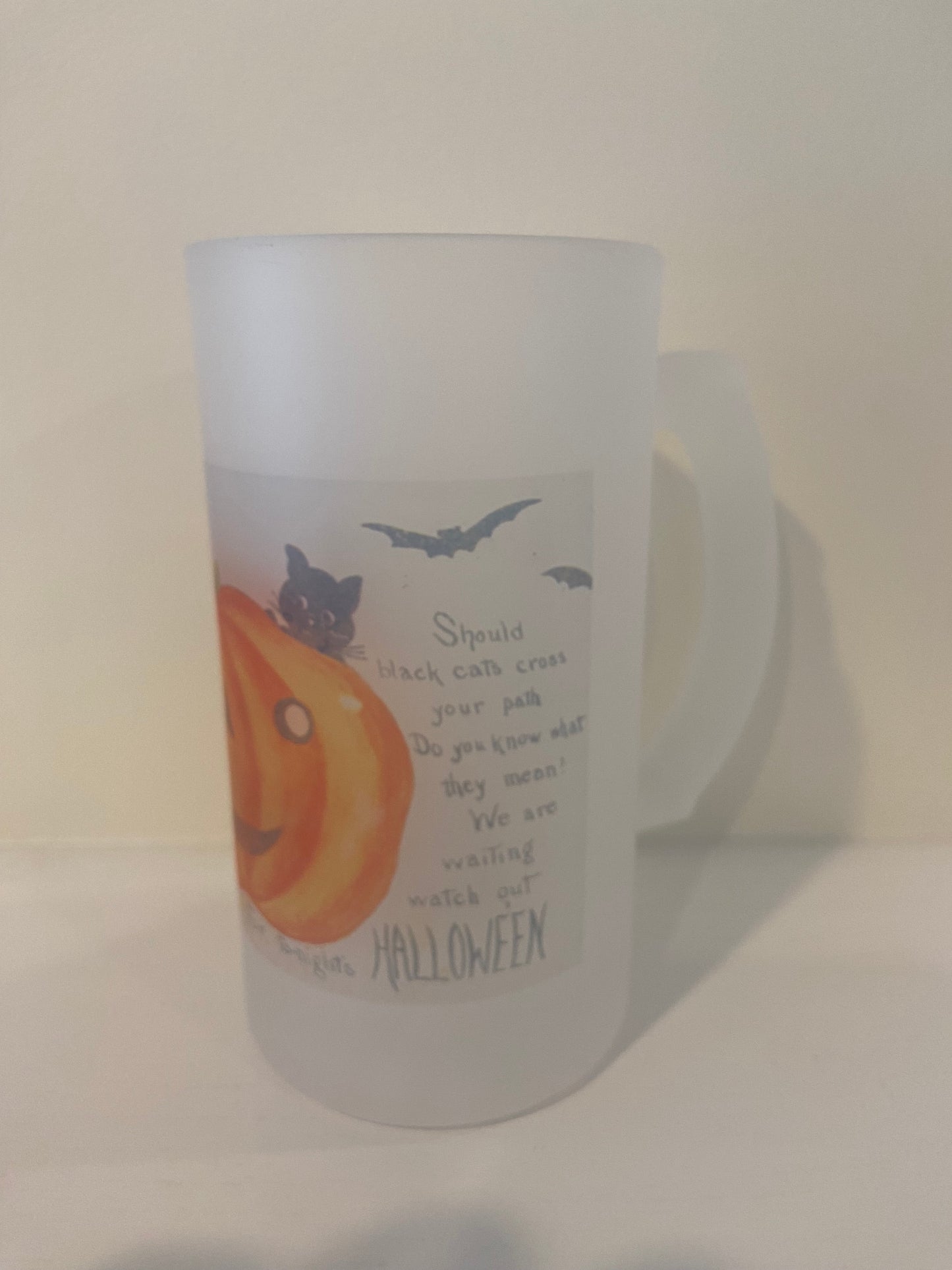 Jack O' Lantern Frosted Glass Beer Mug Created From Archival Postcard