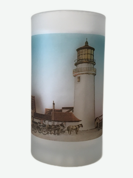 Colorful Frosted Glass Mug of Cape Cod's Highland Light