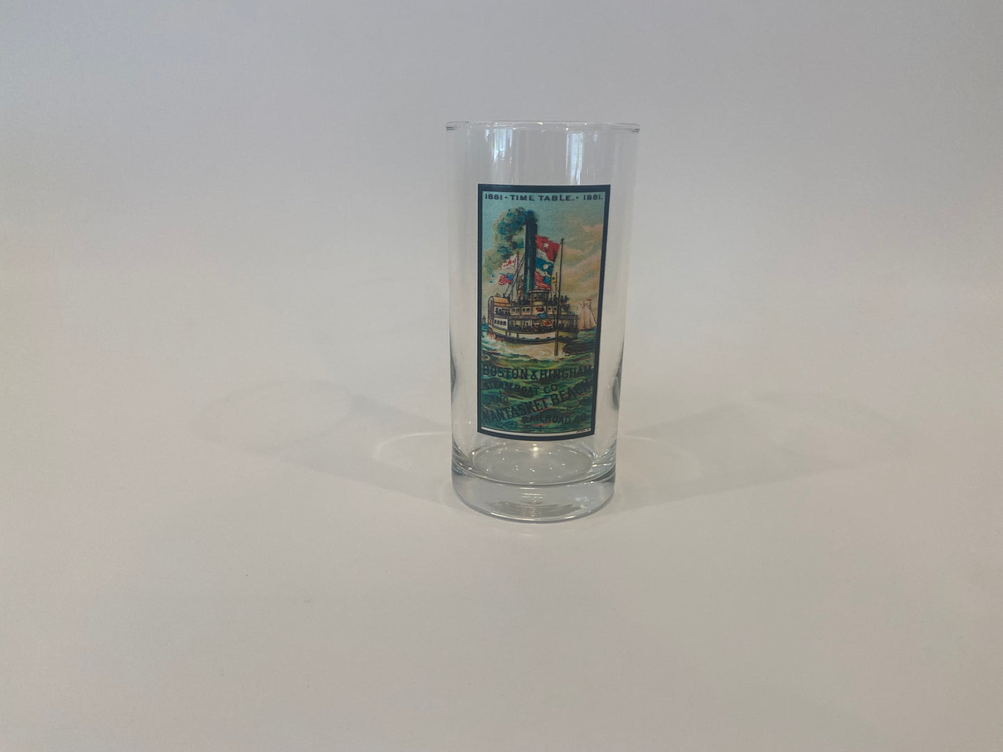 Colorful Hingham Steamship Timetable Highball Glasses Sold In Sets of 4.