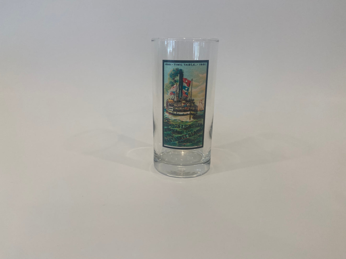 Colorful Hingham Steamship Timetable Highball Glasses Sold In Sets of 4.