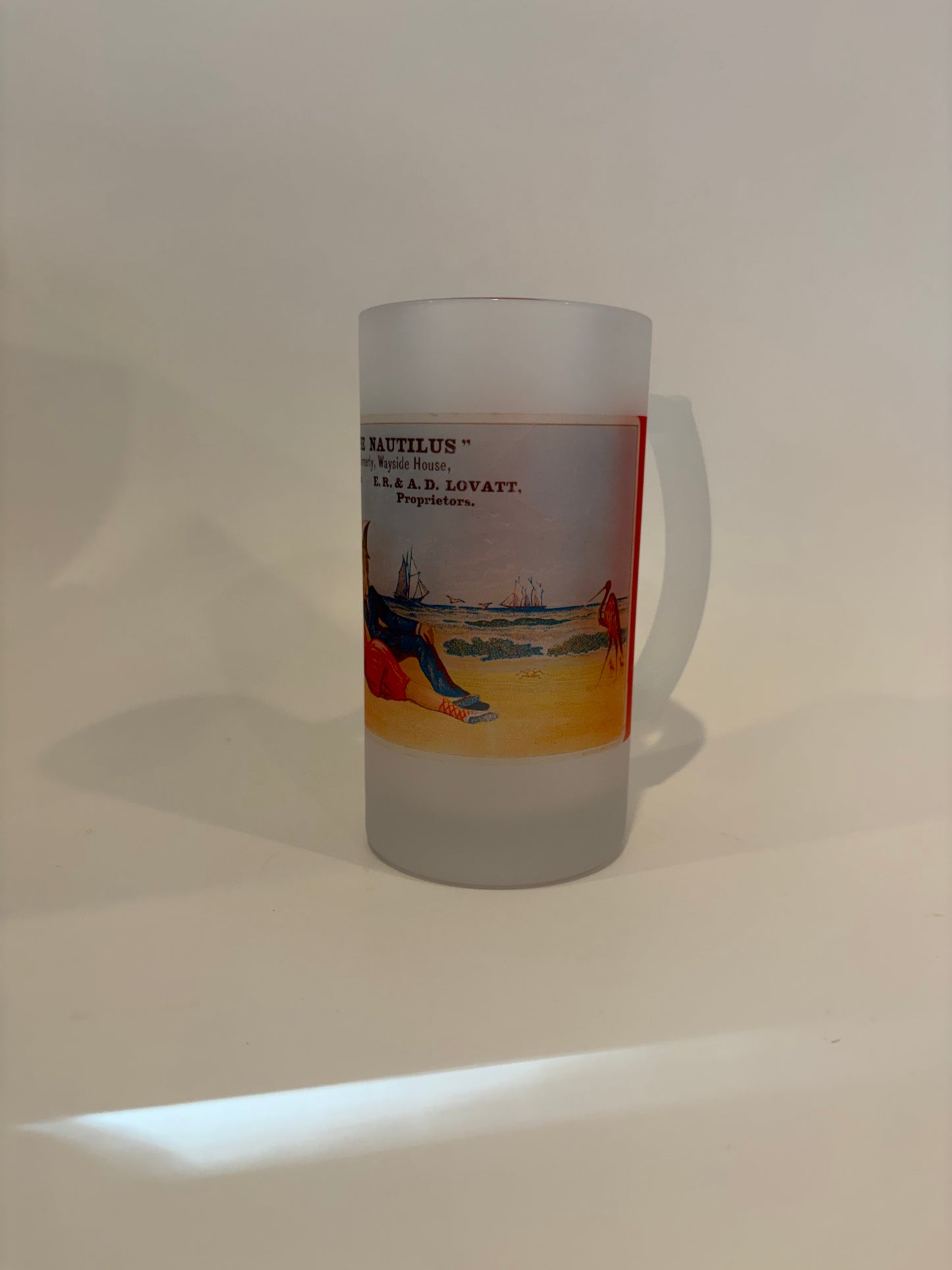Colorful Frosted Glass Beer Mug Of The Hotel Nautilus In Nantasket Beach #1