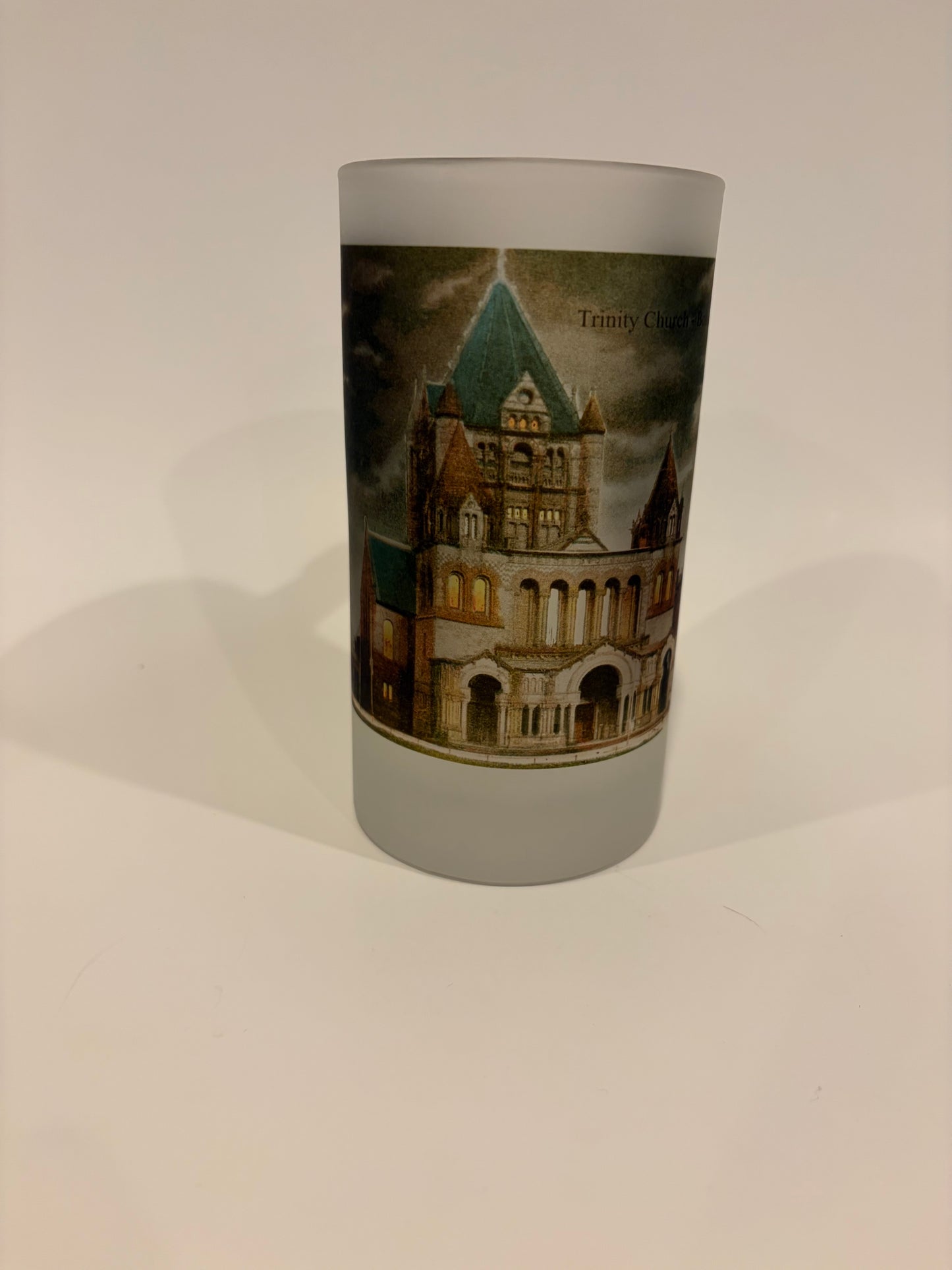 Colorful Frosted Glass Beer Mug Of Boston's Trinity Church At Night
