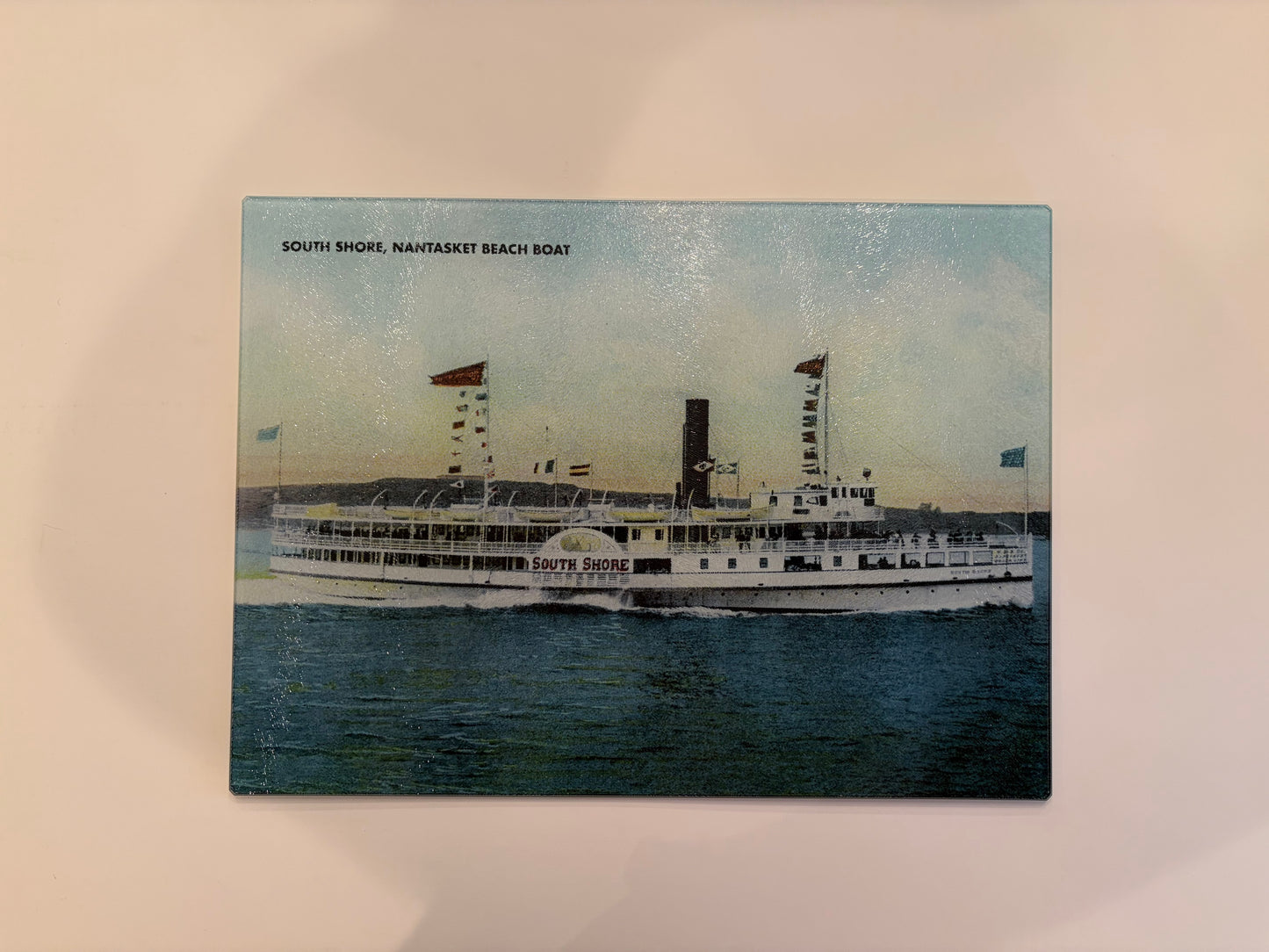 Colorful Tempered Glass Cutting Board Of Nantasket Boat The South Shore - Circa 1900