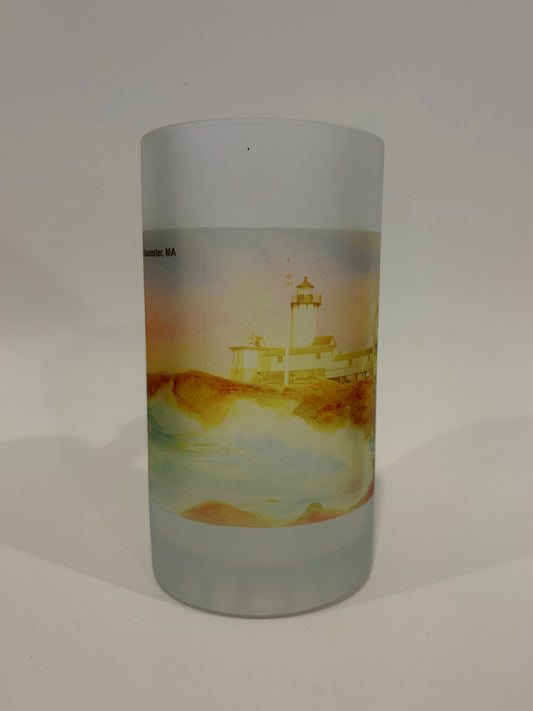 Beer mug showing colorful lighthouse