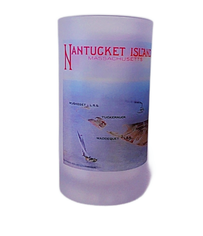 Colorful Frosted Glass Mug of The Island of Nantucket.