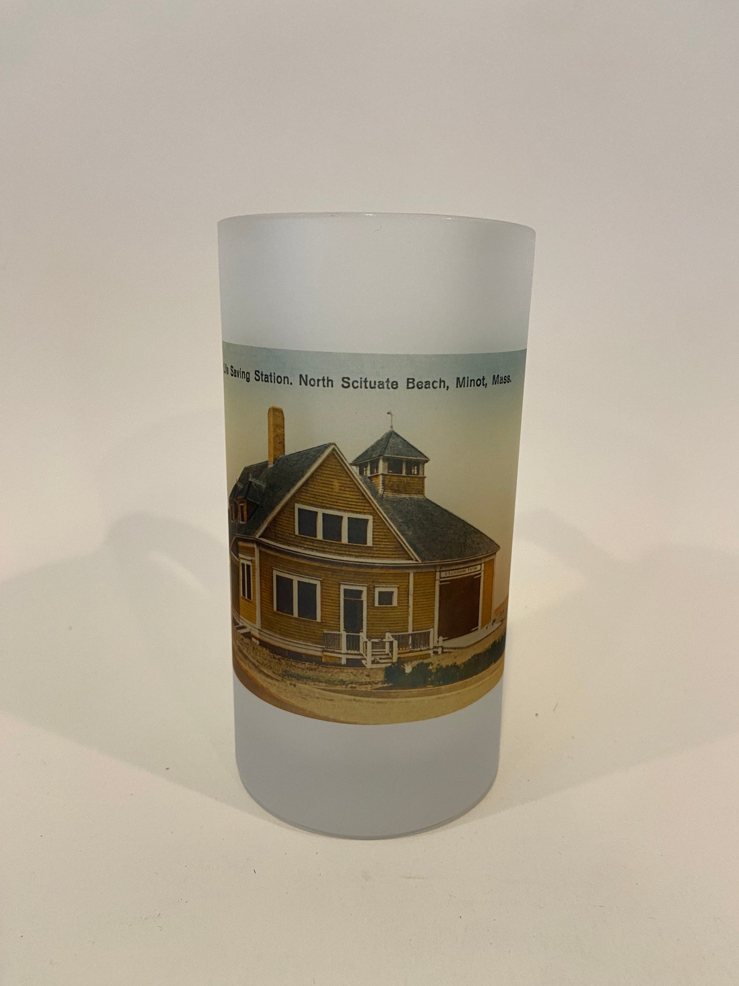 Colorful Frosted Glass Beer Mug of US Life-Saving Station in North Scituate, MA