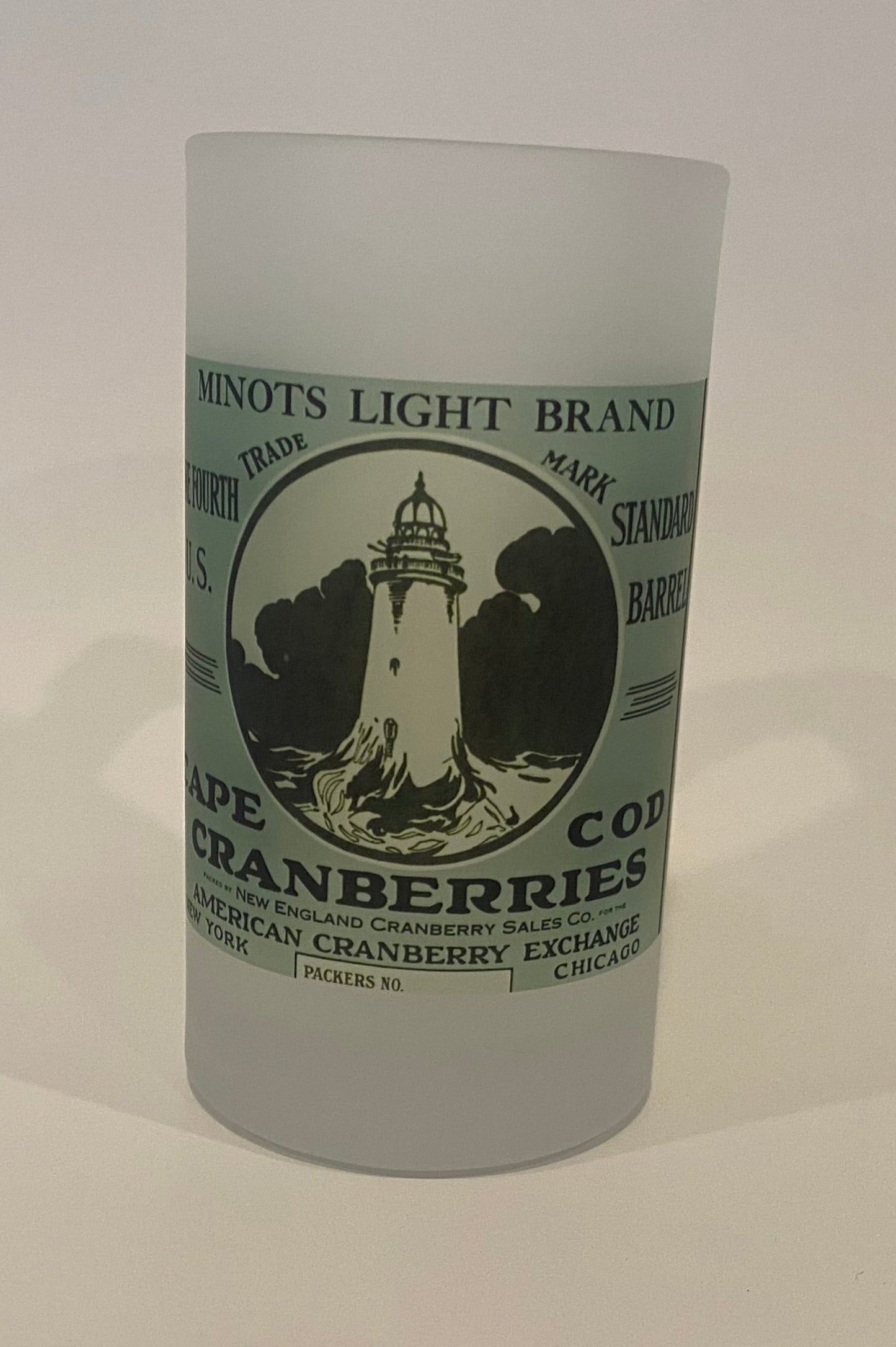 Minot Light Cranberry Crate Label Frosted Glass Beer Mugs