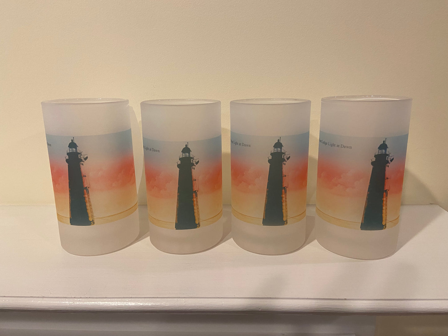 Colorful Frosted Glass Mug of Minot's Light At Dawn