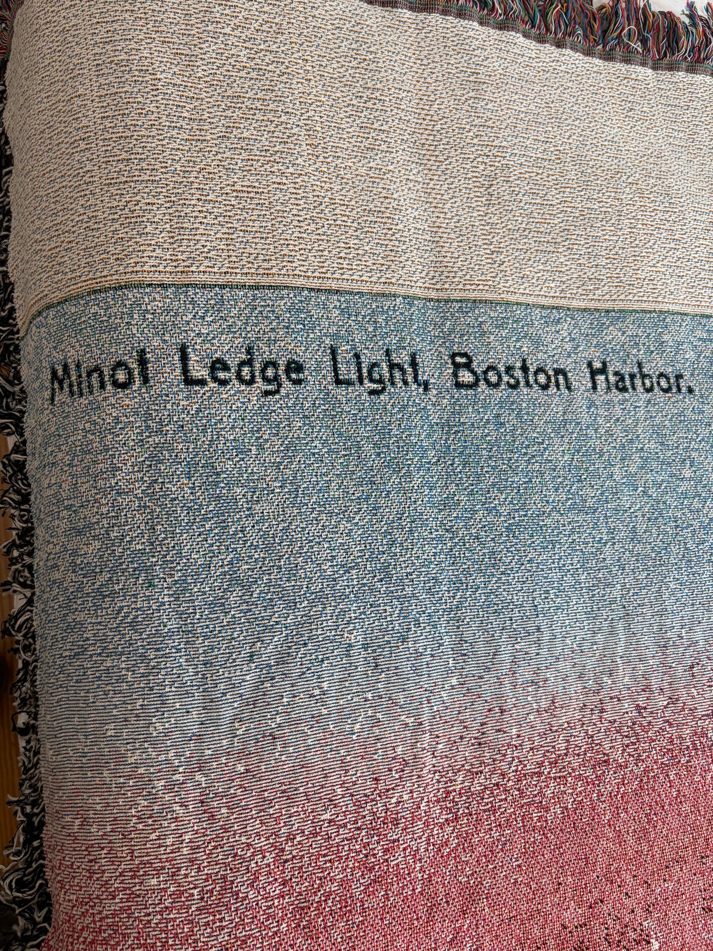 Jacquard Weave Cotton Throw Blanket of Minot's Light Against A Pink Sky