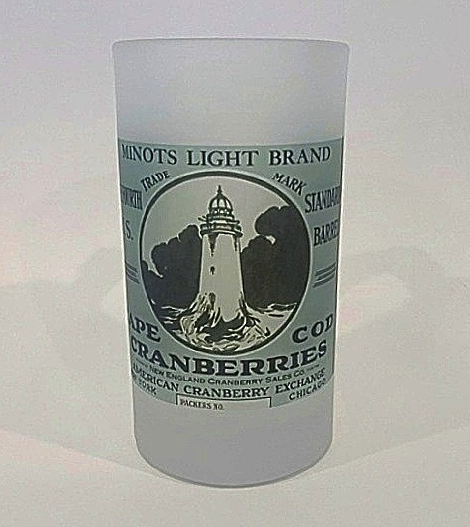 Minot Light Cranberry Crate Label Frosted Glass Beer Mugs
