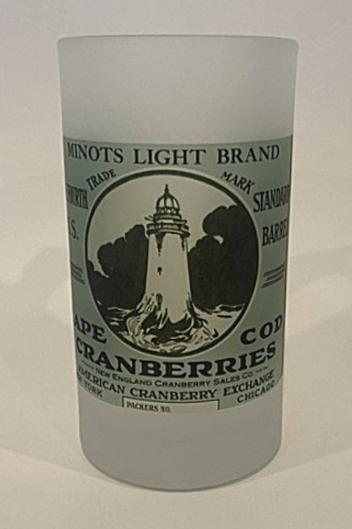 Minot Light Cranberry Crate Label Frosted Glass Beer Mugs