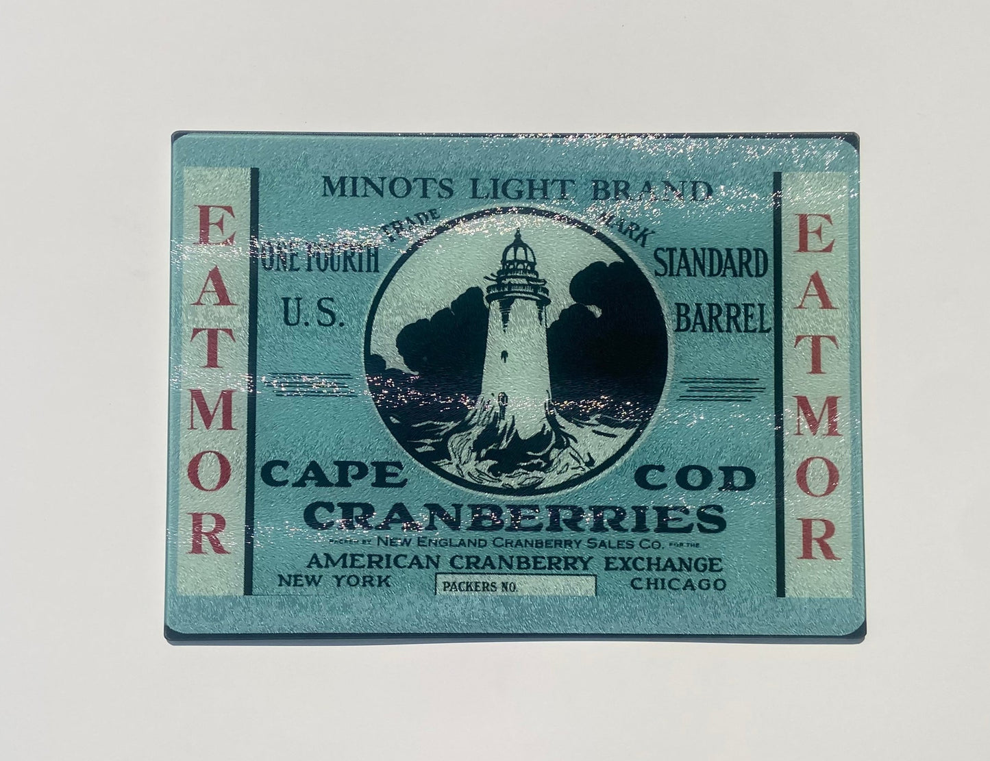 Colorful Minot Light Cranberry Crate Label As Tempered Glass Cutting Board