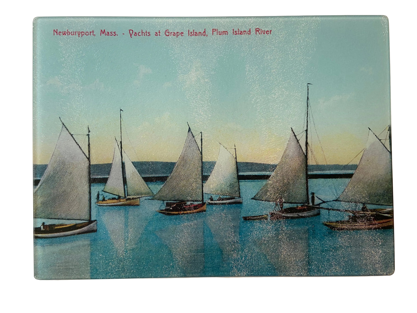 Yachts At Grape Island Newburyport, MA As A Colorful Tempered Glass Cutting Board