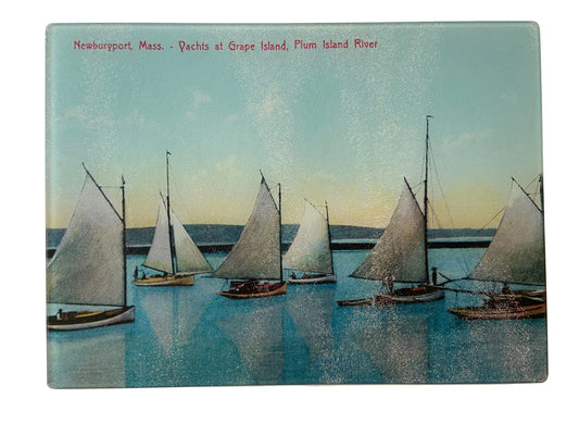 Yachts At Grape Island Newburyport, MA As A Colorful Tempered Glass Cutting Board