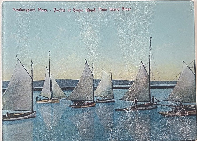 Yachts At Grape Island Newburyport, MA As A Colorful Tempered Glass Cutting Board