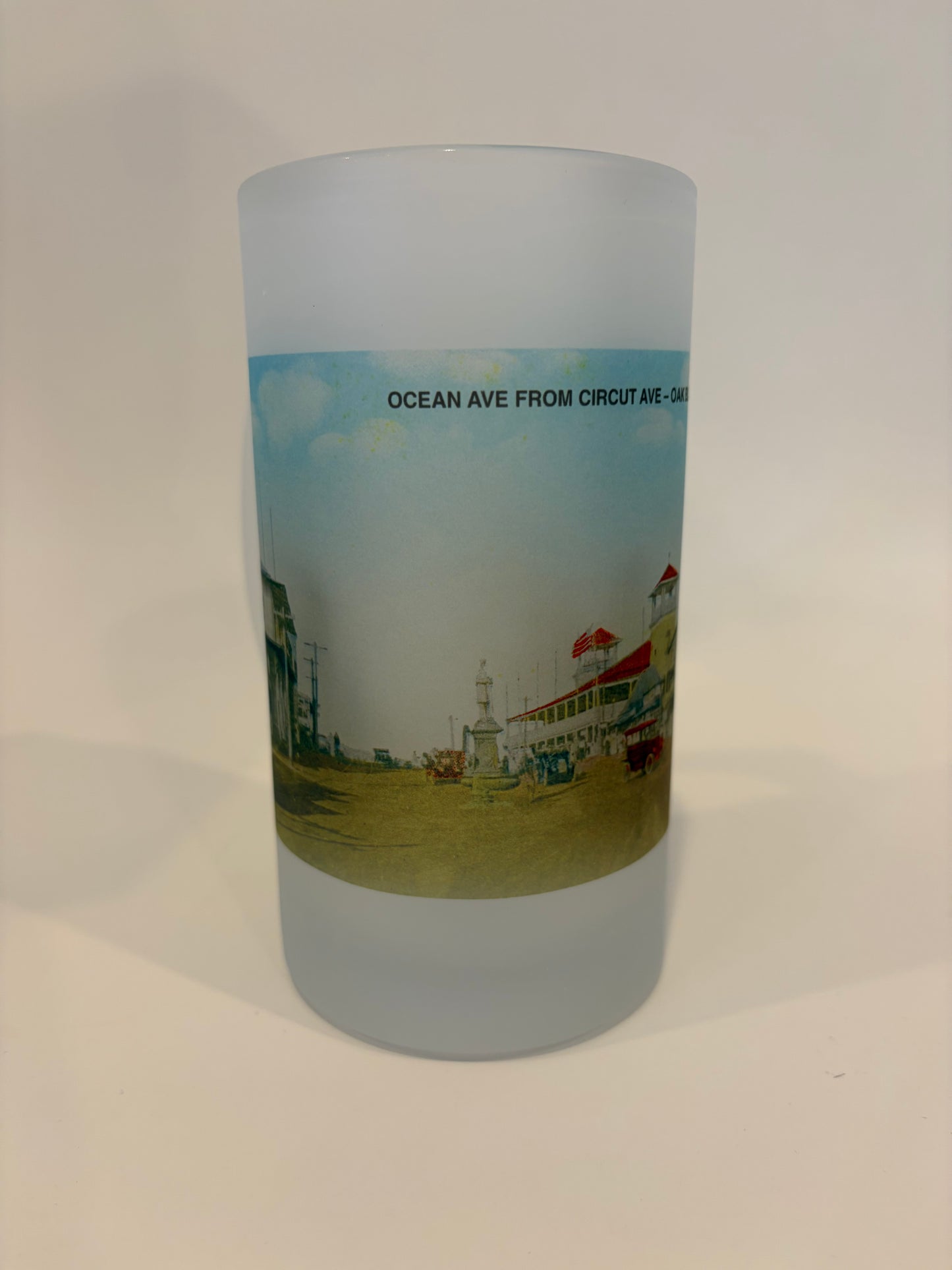 Colorful Frosted Glass Beer Mug of Martha's Vineyard's Historic Flying Horses Carousel