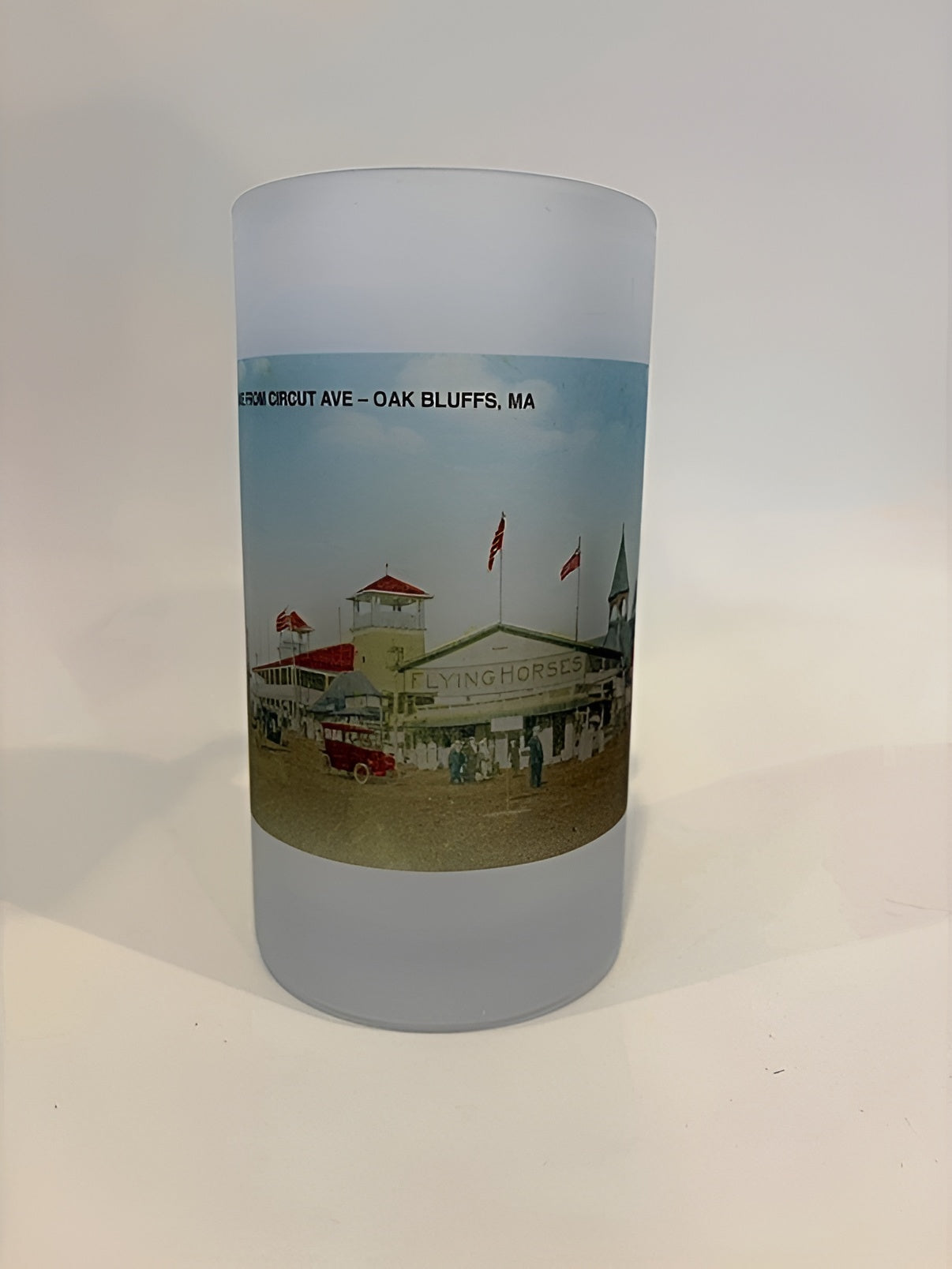 Colorful Frosted Glass Beer Mug of Martha's Vineyard's Historic Flying Horses Carousel
