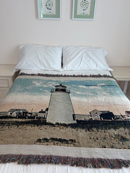 Jacquard Weave Throw Blanket of Plum Island Light In Newburyport, MA
