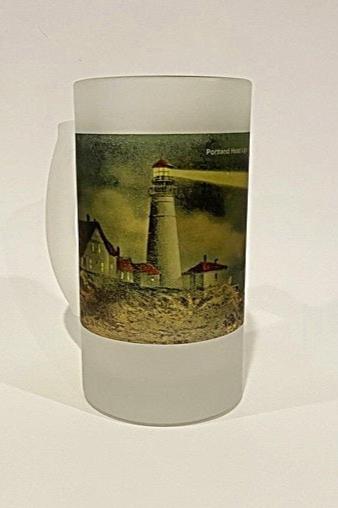 Portland Head Light At Night As Frosted Glass Beer Mug