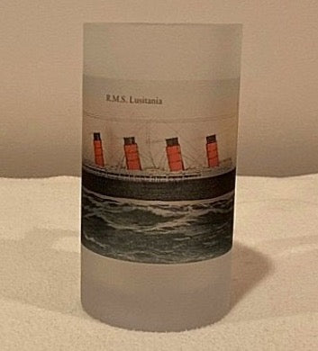 Colorful Frosted Glass Mug of The RMS Lusitania Torpedoed By A U-boat Off Ireland In 1915