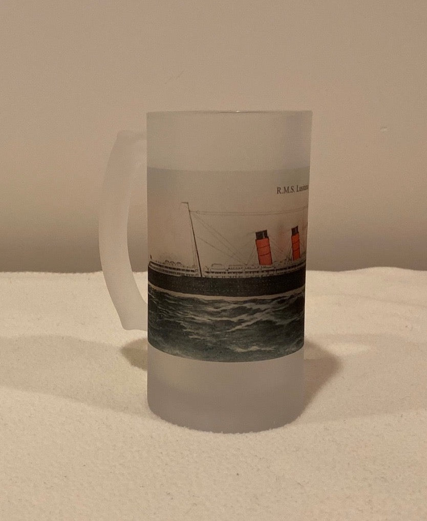 Colorful Frosted Glass Mug of The RMS Lusitania Torpedoed By A U-boat Off Ireland In 1915