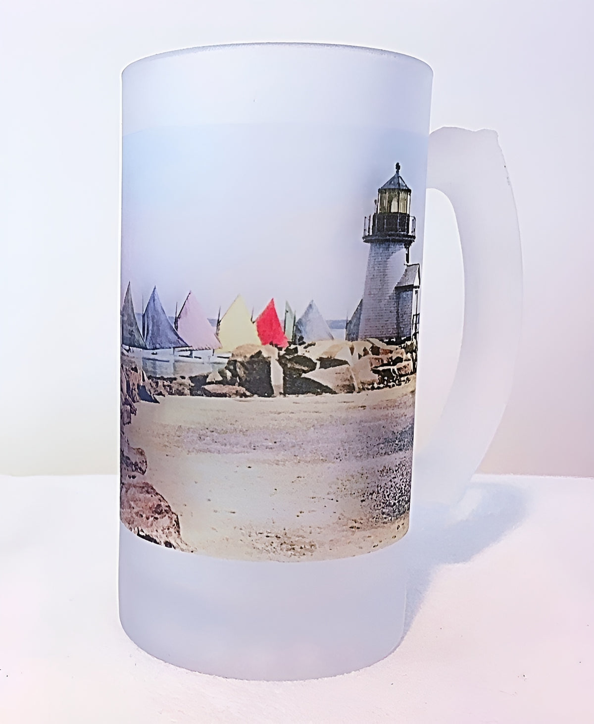 Nantucket's Rainbow Fleet Rounding Brant Point As Colorful Frosted Glass Beer Mug