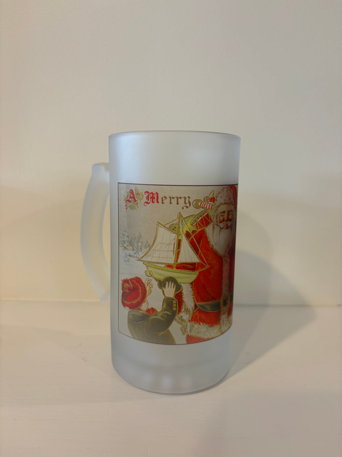 Santa Claus Frosted Glass Beer Mug Created From A Colorful 19th Century Illustration