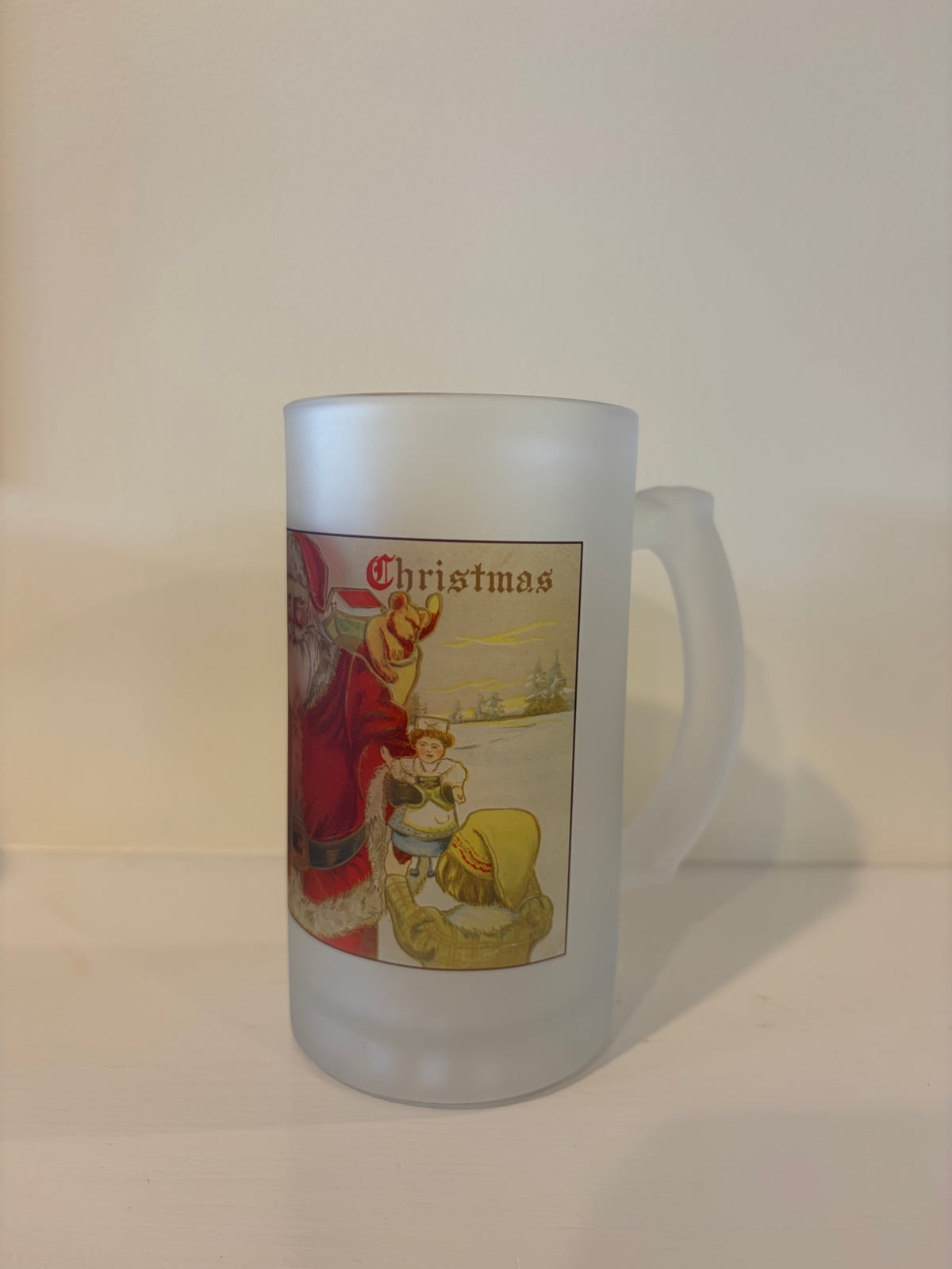 Santa Claus Frosted Glass Beer Mug Created From A Colorful 19th Century Illustration