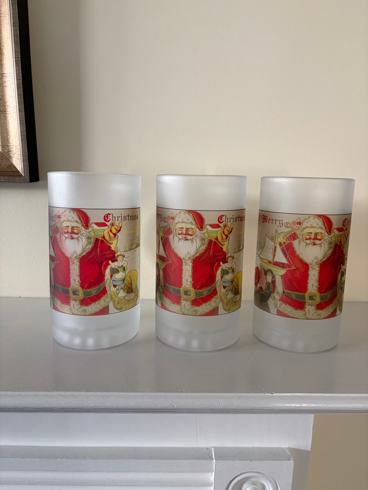 Santa Claus Frosted Glass Beer Mug Created From A Colorful 19th Century Illustration