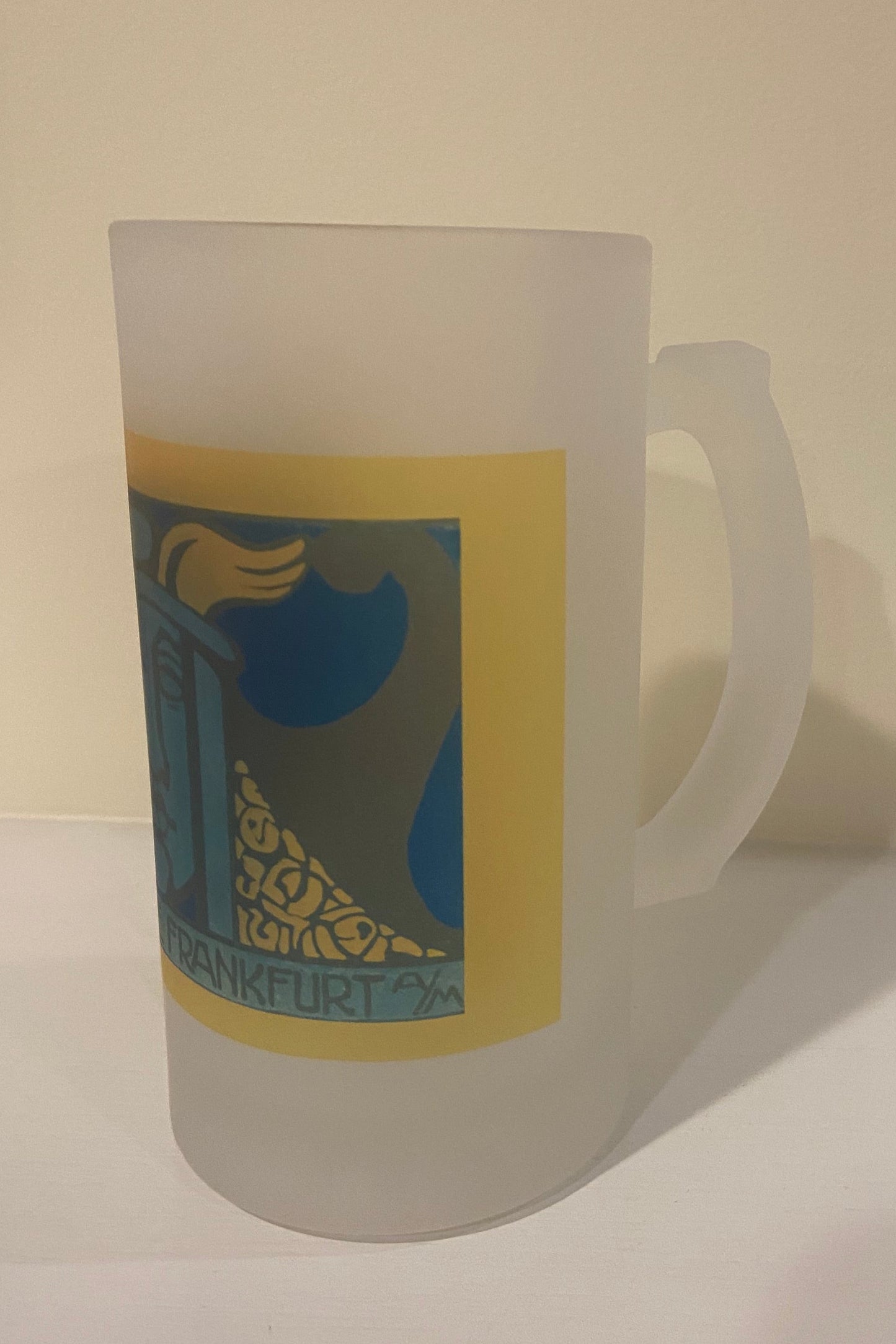 Winged Victory Frosted Glass Beer Mug Created From A Century-Old German Art Exhibit Postcard