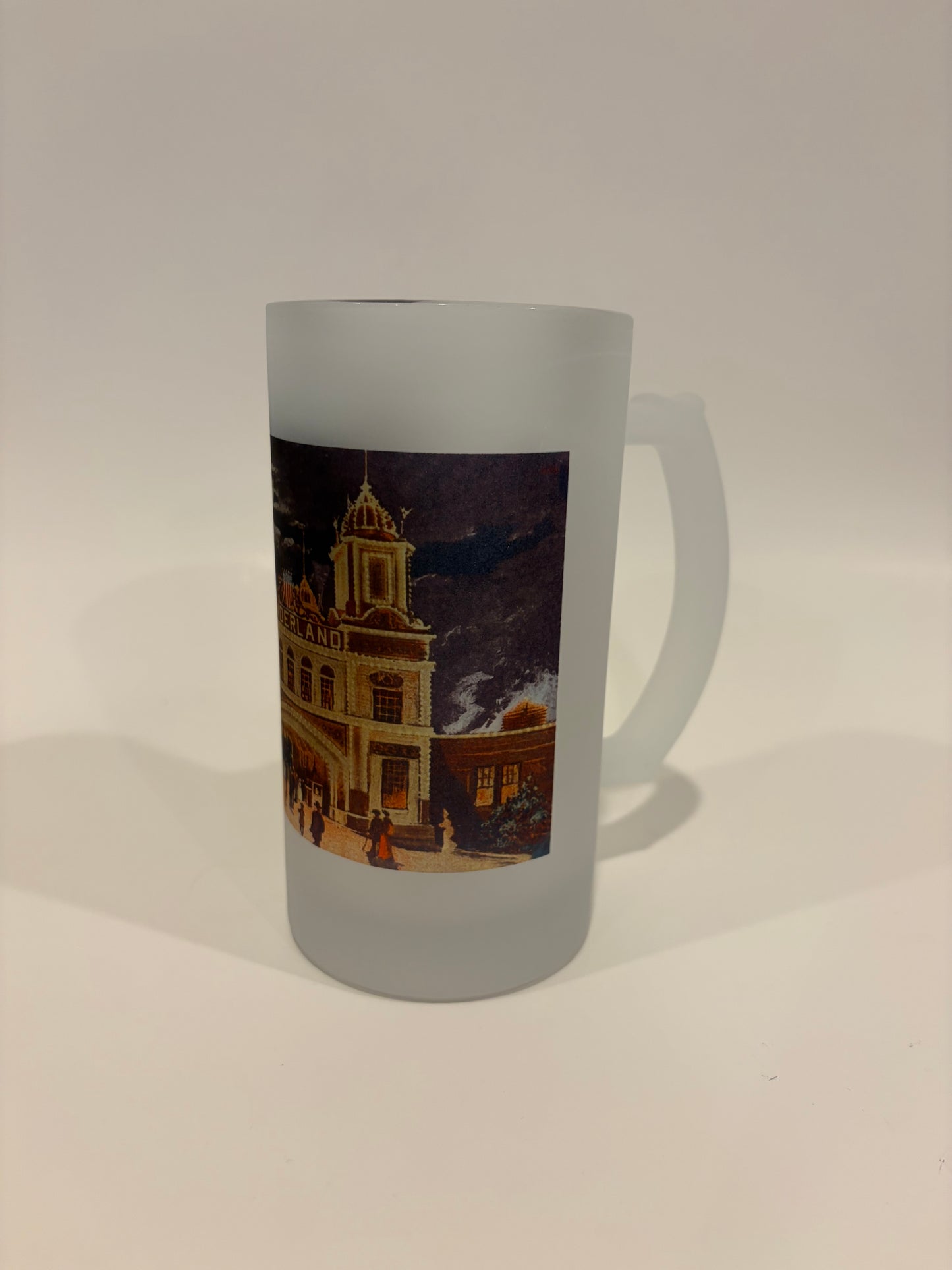 Colorful Frosted Glass Beer Mug Of Wonderland At Night At Revere Beach On Boston's North Shore