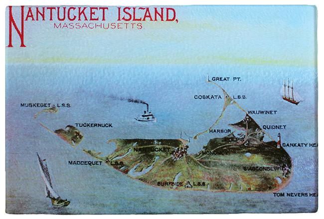 19th Century Nantucket As Colorful Tempered Glass Cutting Board - That Fabled Shore Home Decor