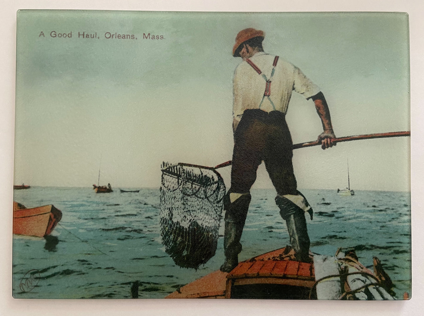 Scallop Fisherman On Cape Cod As A Colorful Tempered Glass Cutting Board