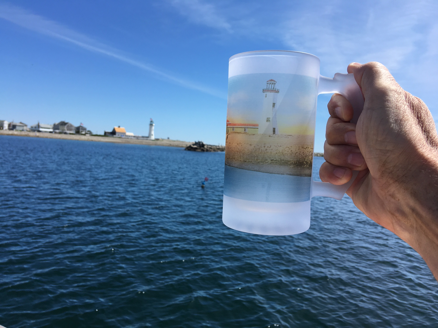 Colorful Frosted Glass Beer Mug of Scituate Light